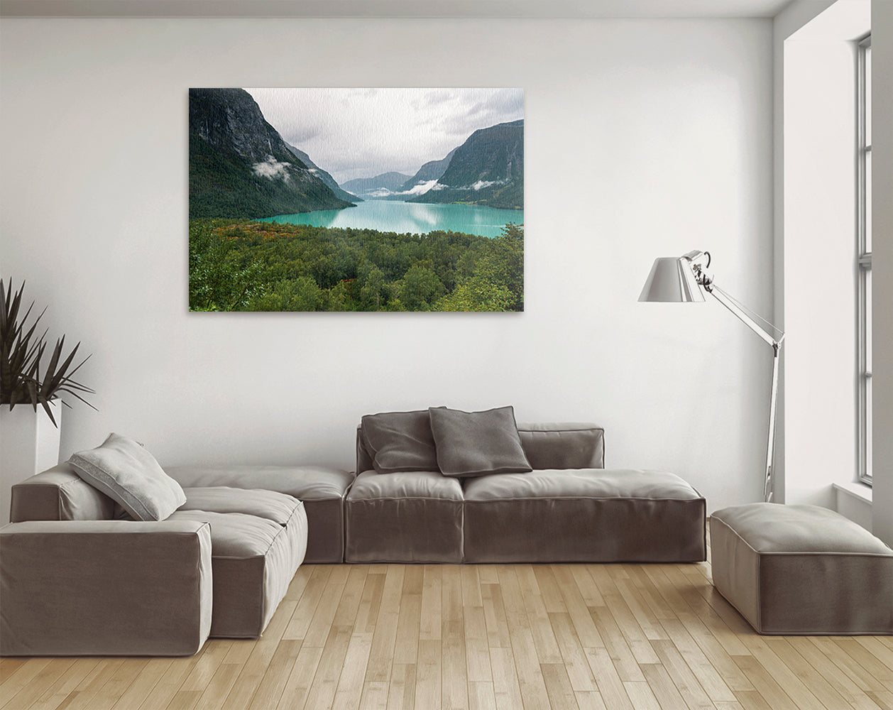 Printable wall art of turquoise lake and mountains in Norway