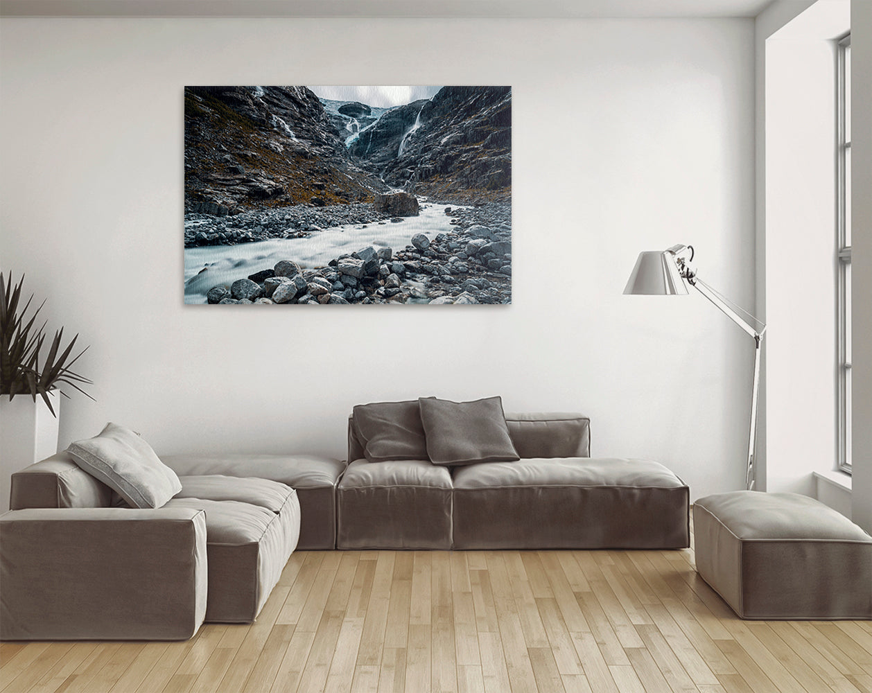 Printable wall art of glacier and meltwater stream in Norway