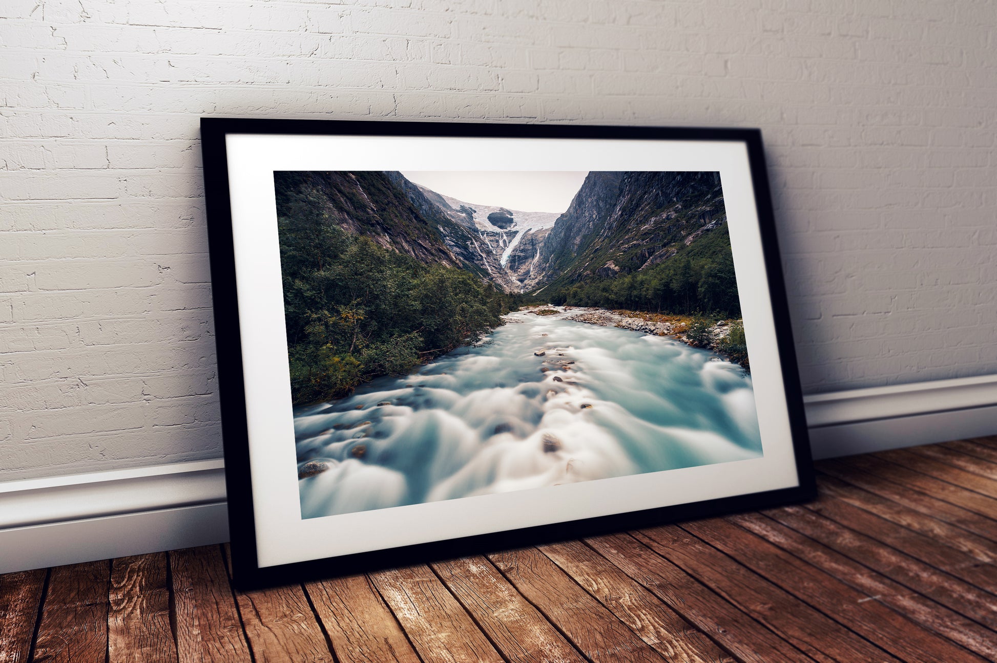 High-resolution photograph of Kjenndal Glacier and river Norway