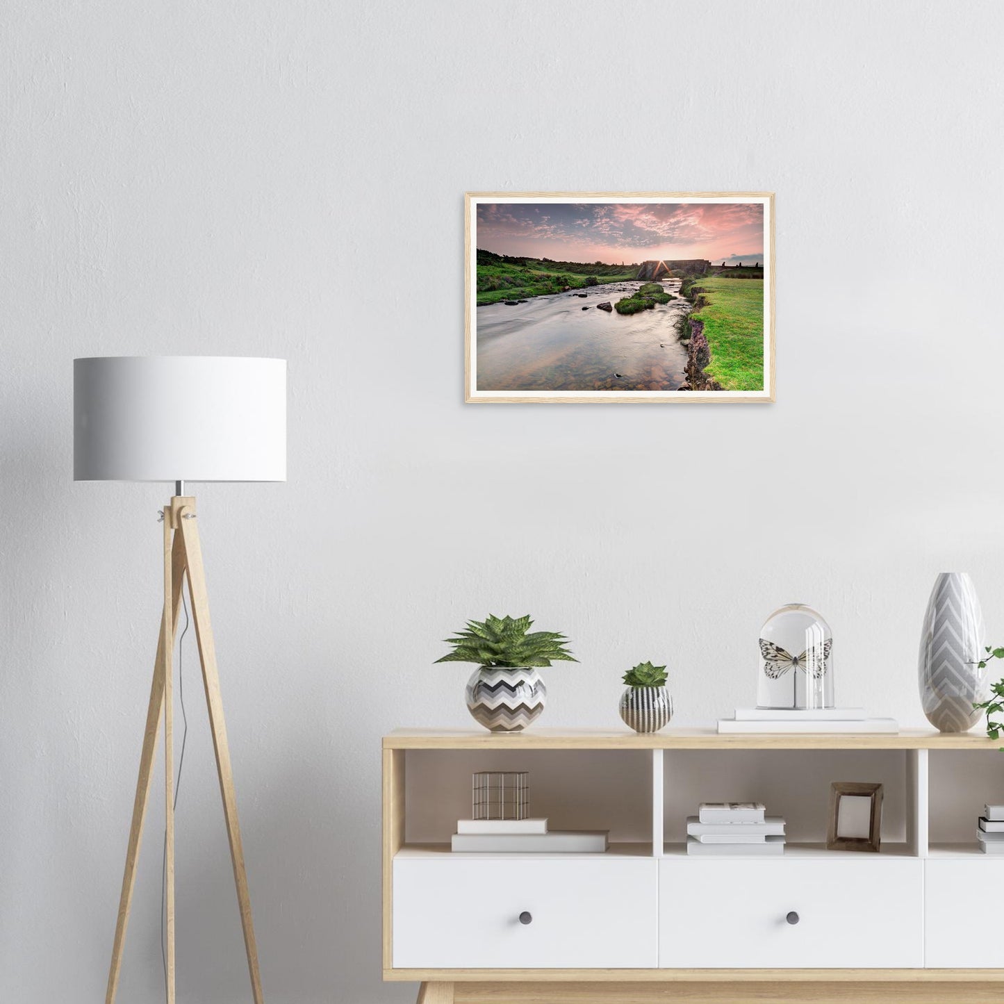 Warm light of dawn on Cadover Bridge framed landscape print