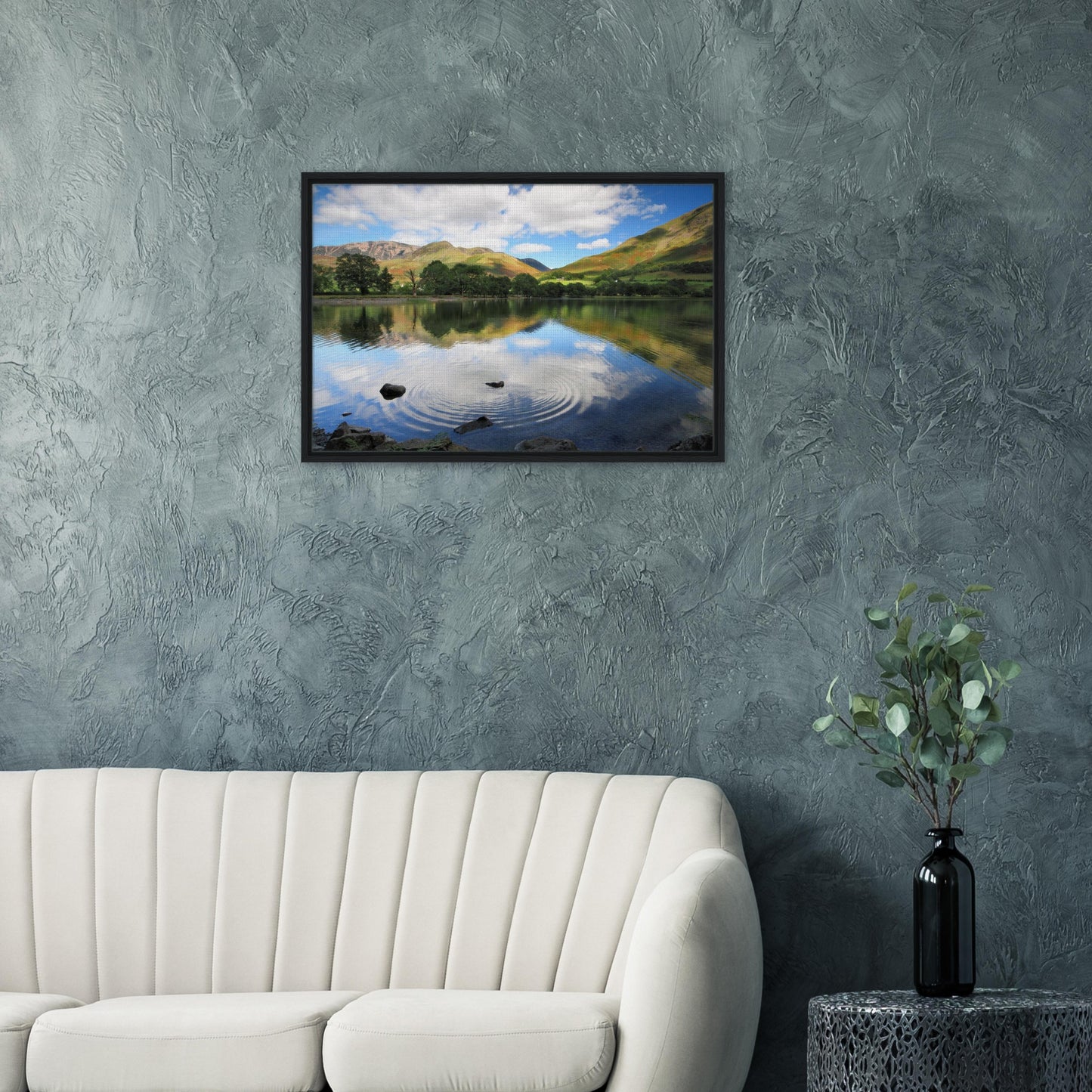 Canvas print featuring Buttermere hills, water, and reflections
