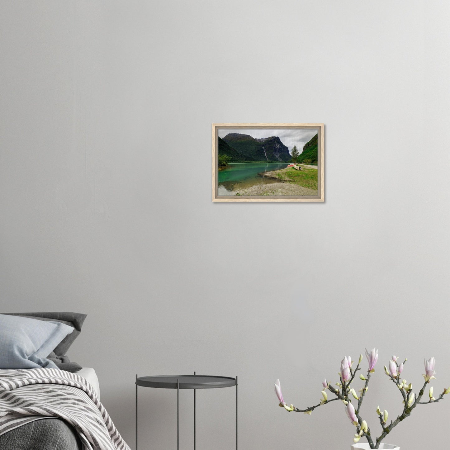 Norway waterfall wall art with serene outdoor scene