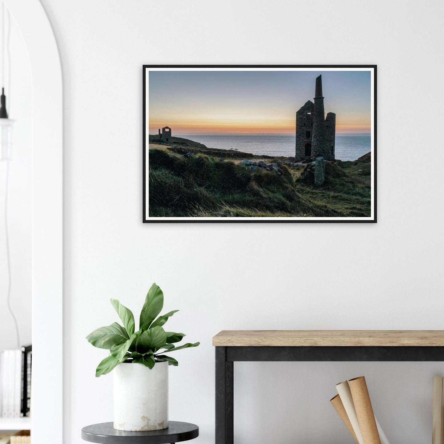 Cornwall mining ruins framed wall art of Wheal Owles heritage