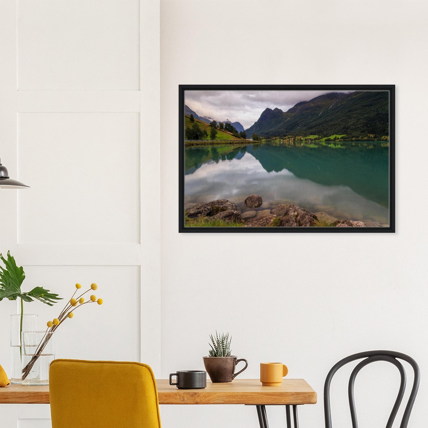 Minimalist lake scene with gentle tones in Norway canvas