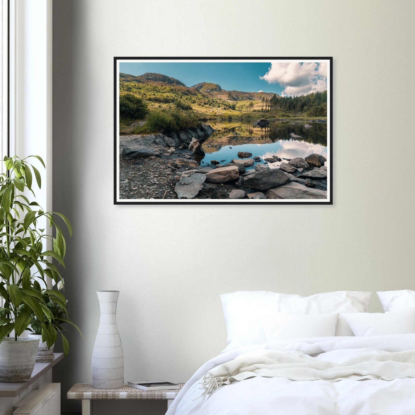 Framed print of Llyn Llywelyn Wales with serene reflections
