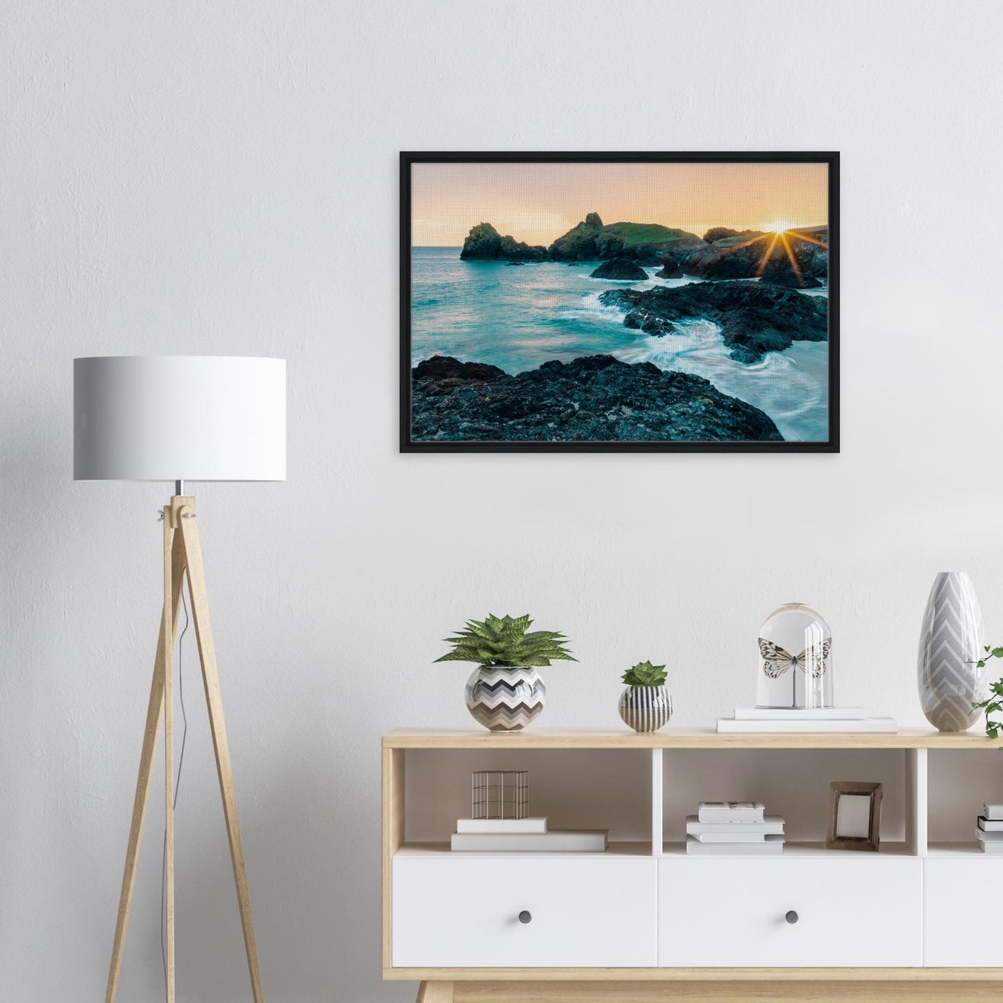 Atmospheric framed artwork of Cornwall’s coastline