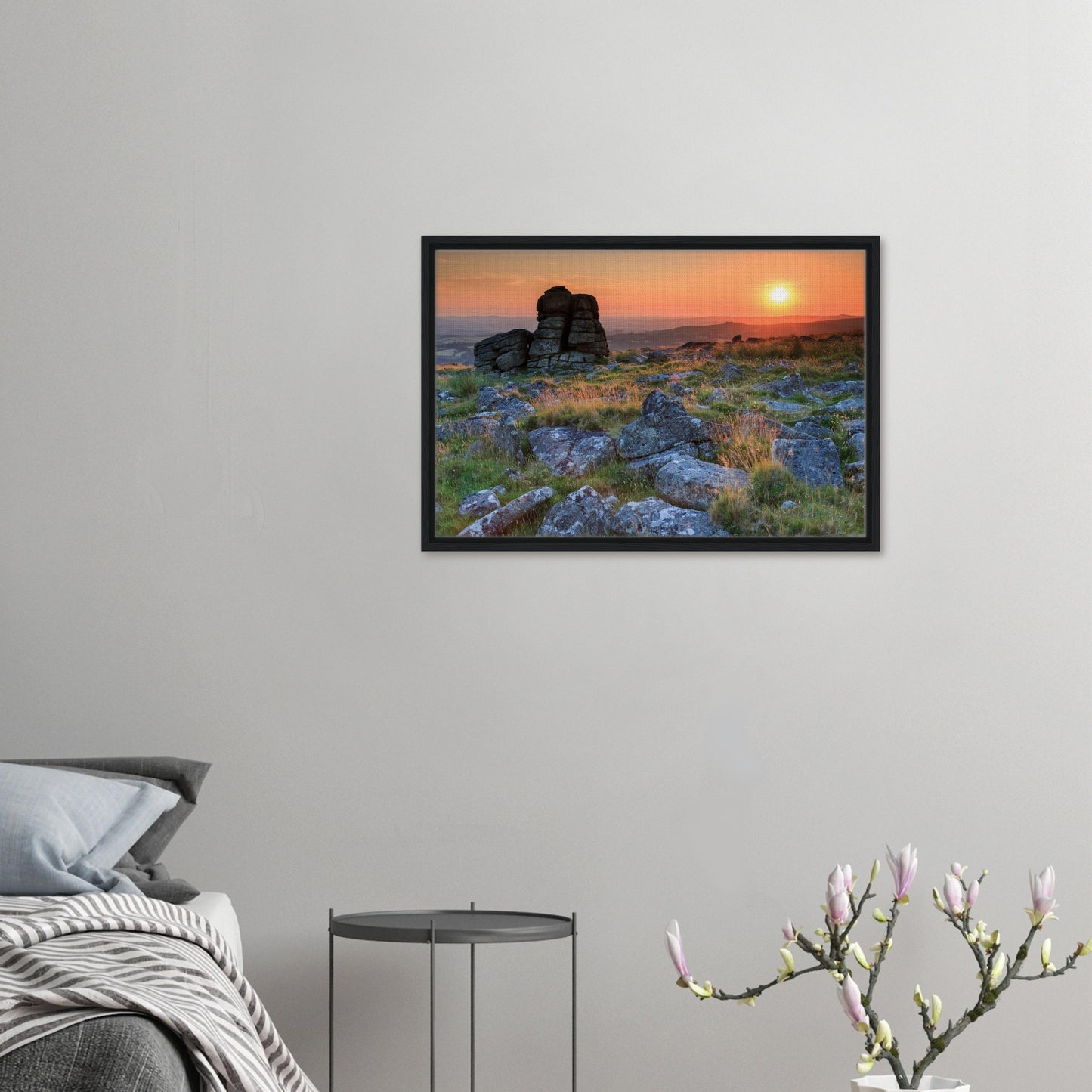 Leeden Tor rising over moorland at sunset in canvas