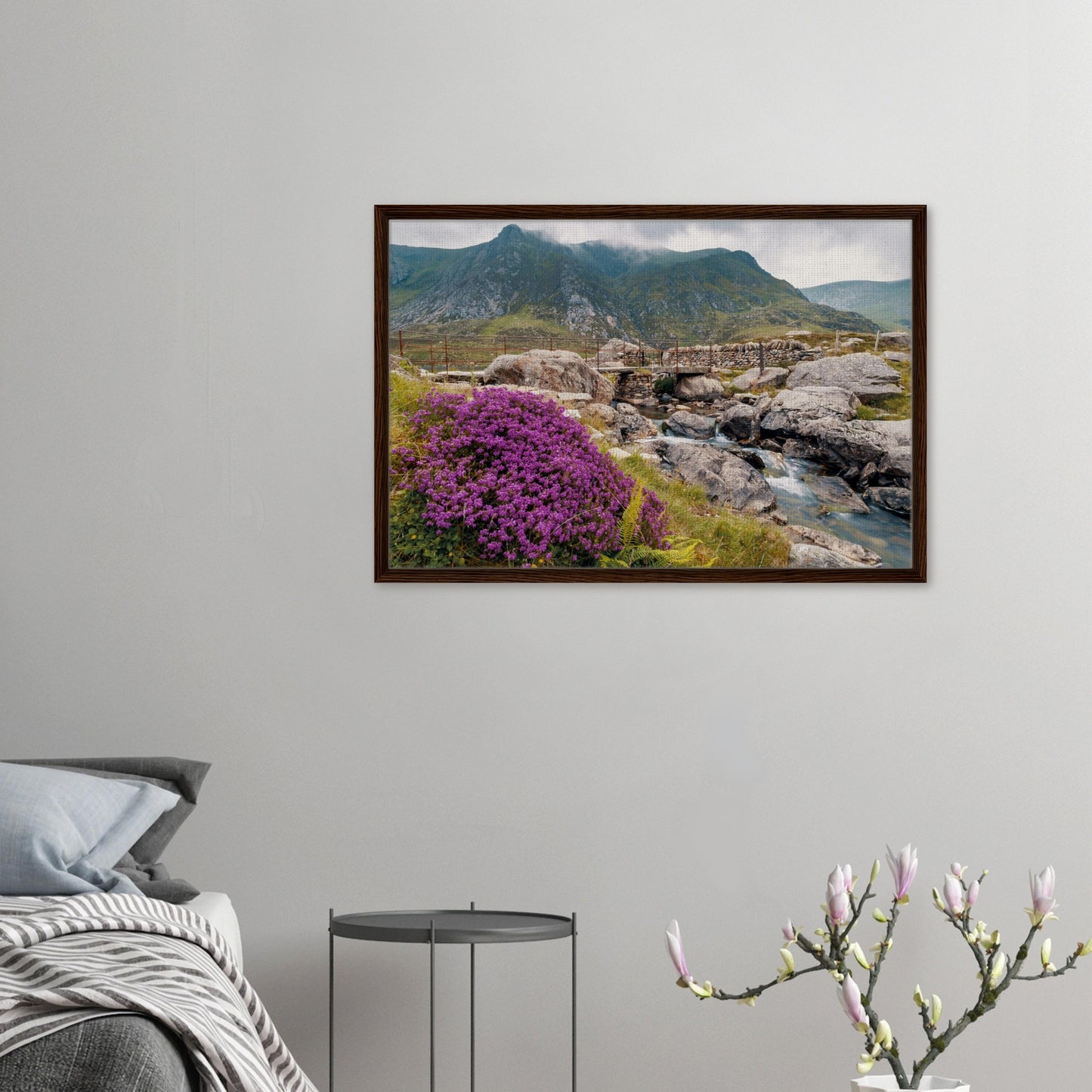 Llyn Idwal stone bridge and flowers print