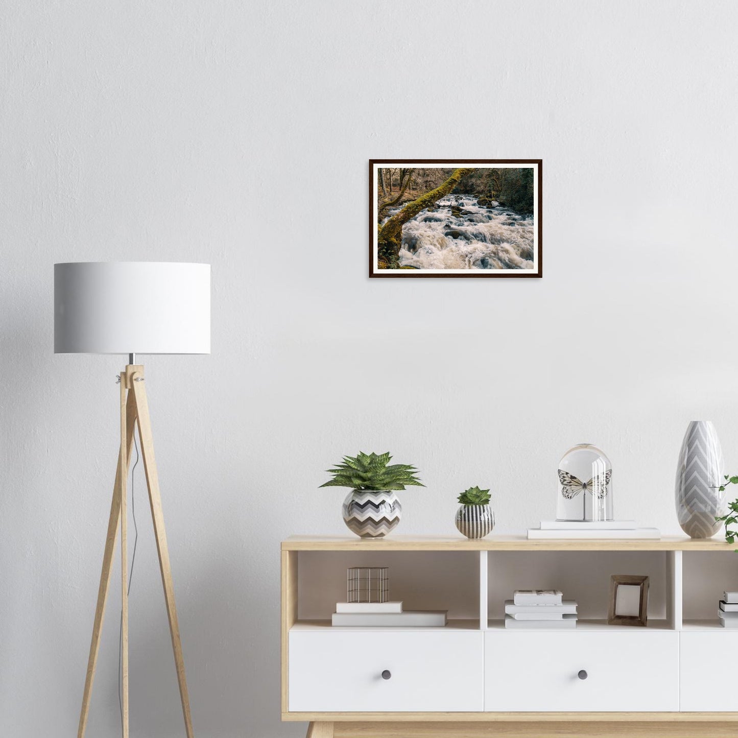 Rapids tumbling over rocks in River Plym framed landscape print