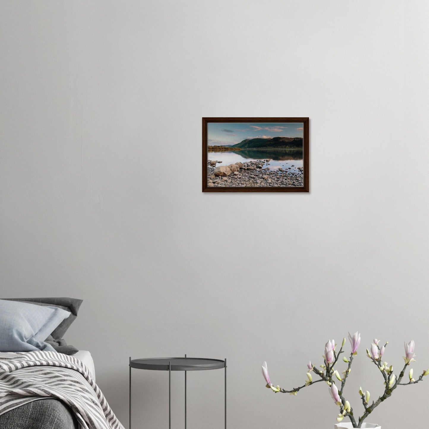 Serene Cumbria lake scene with pastel dusk hues