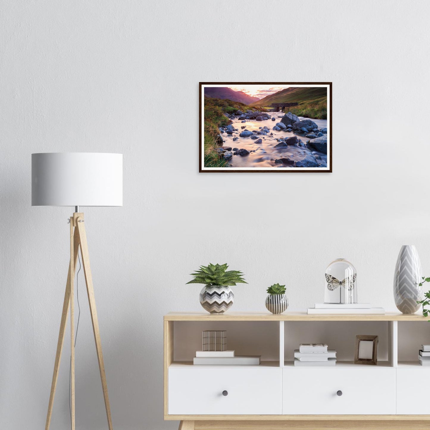Golden hour light over Honister Pass landscape framed print