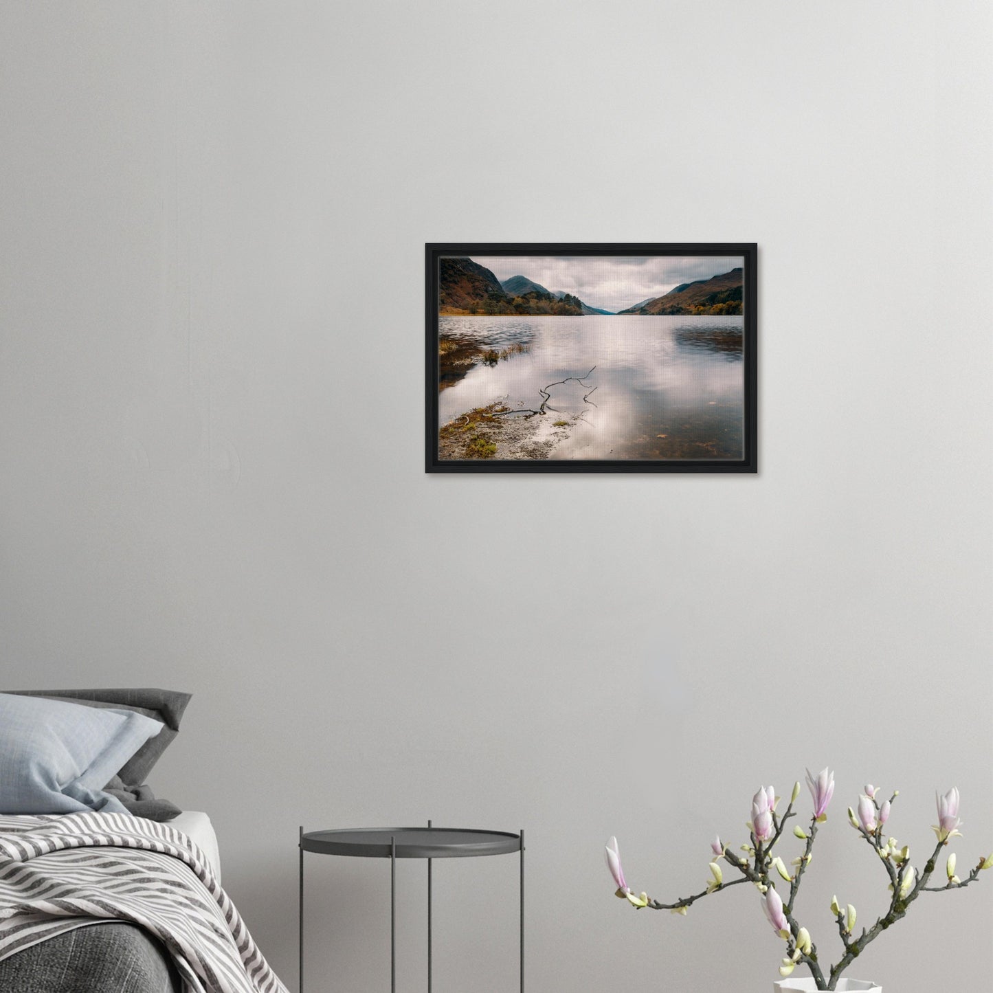 Grey sky and still loch Scottish canvas