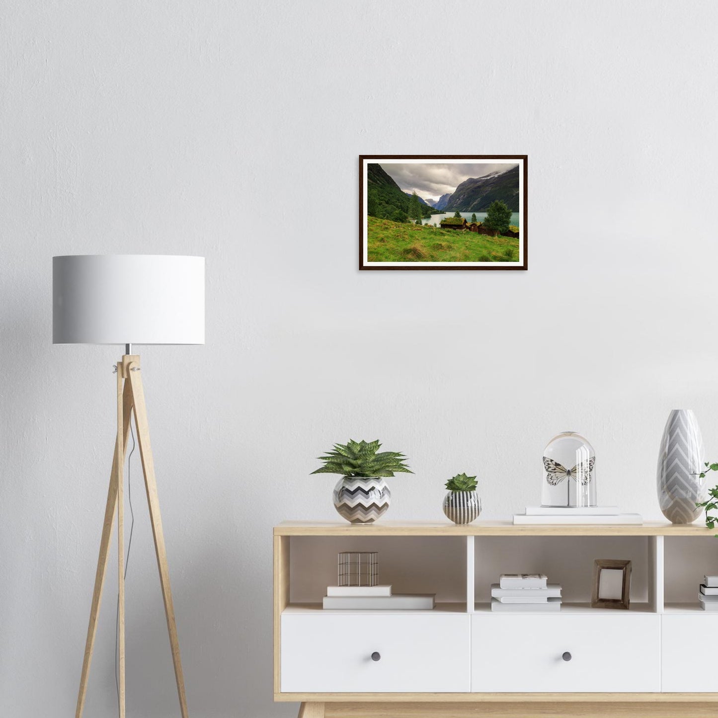 Turquoise waters of Lodalen Lake framed wall art Norway