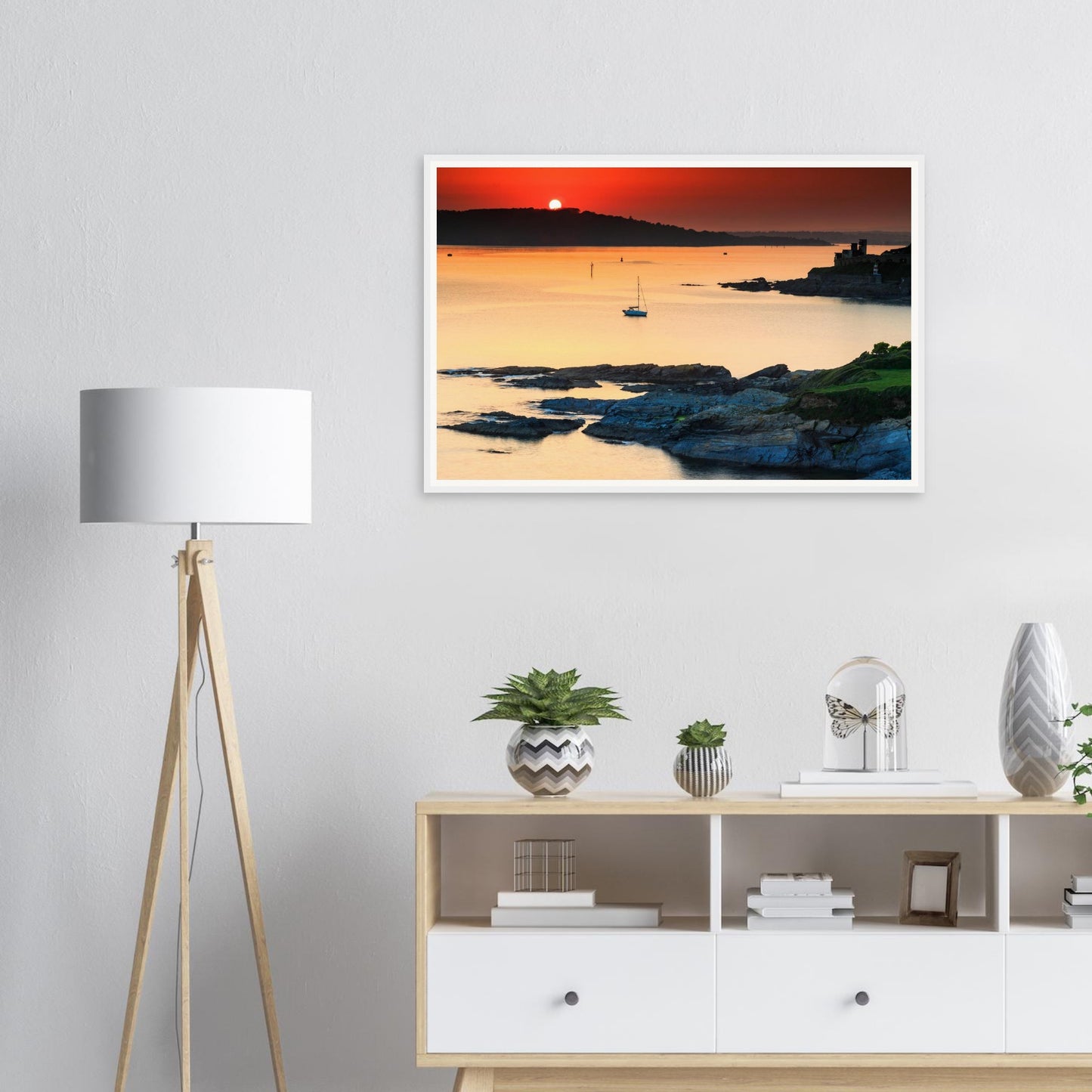Historic fort and sunset seascape at Plymouth Sound framed print