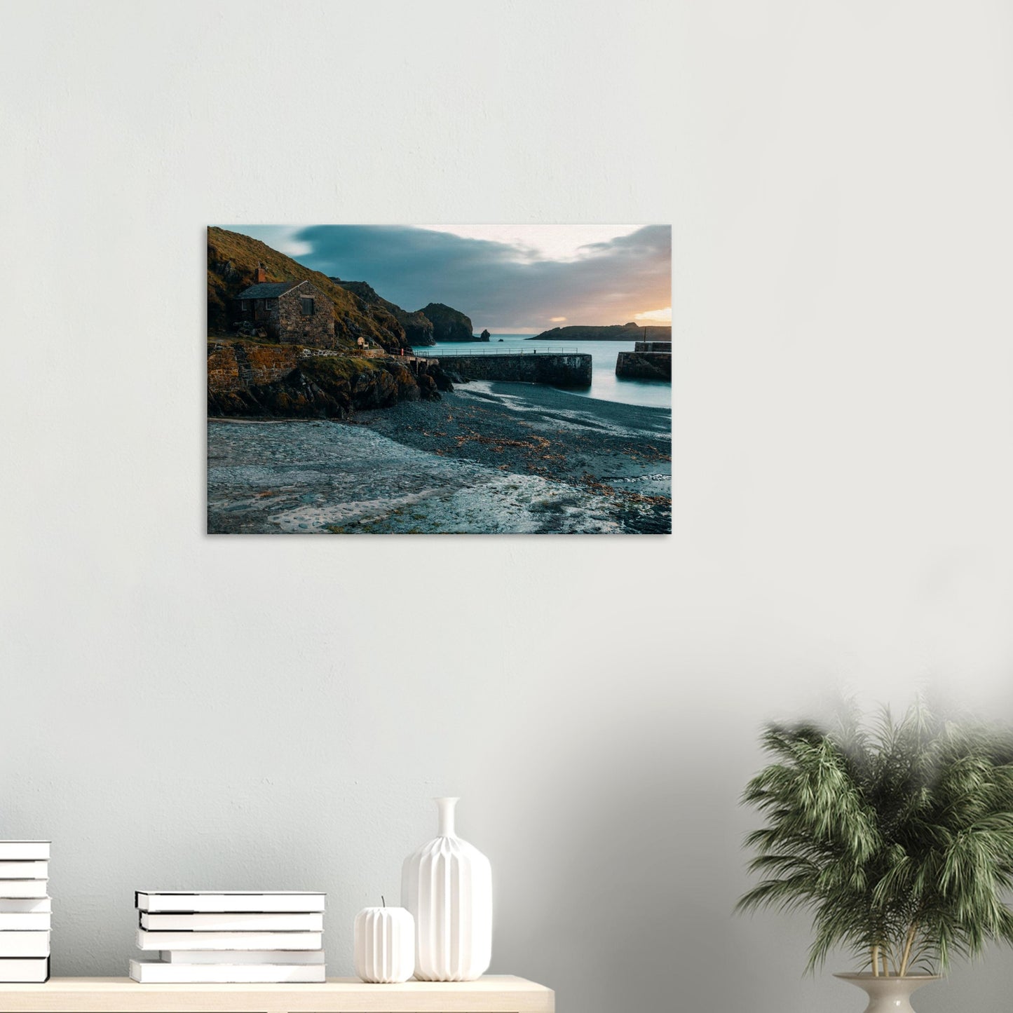 Gentle twilight hues casting a serene glow over Mullion Cove’s coastal retreat
