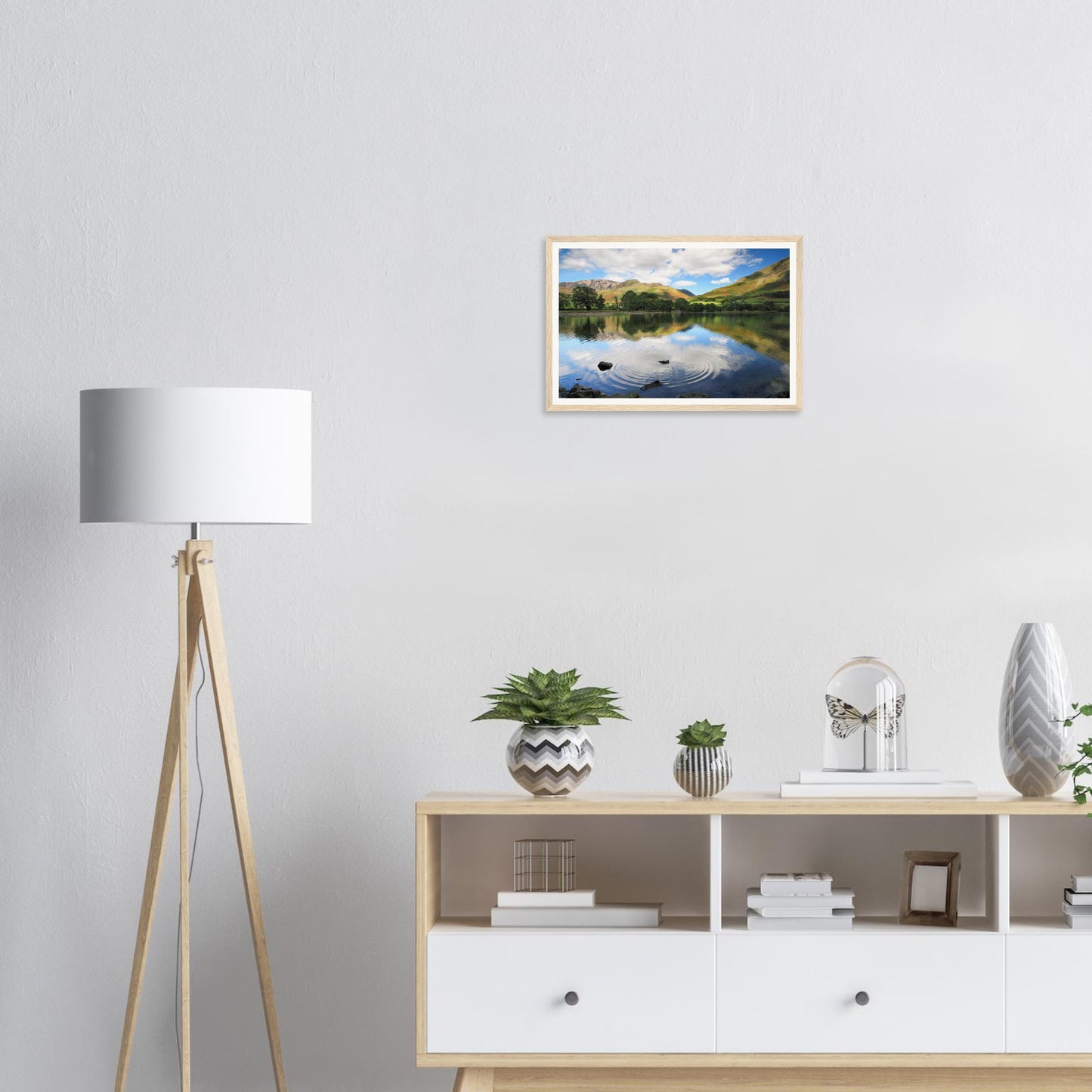 Peaceful framed art of Buttermere with stone-skip ripples