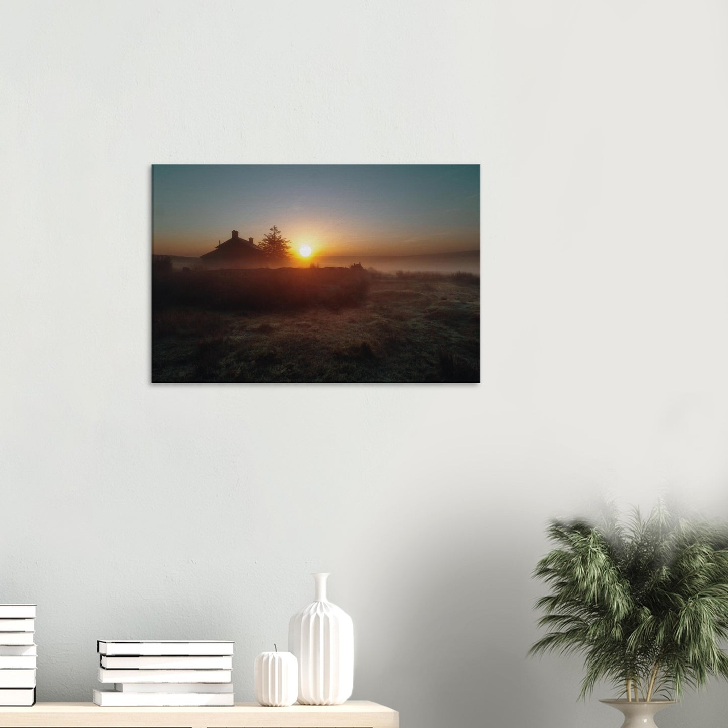 Scenic sunrise view of Nun’s Cross Farm on Dartmoor captured in canvas art