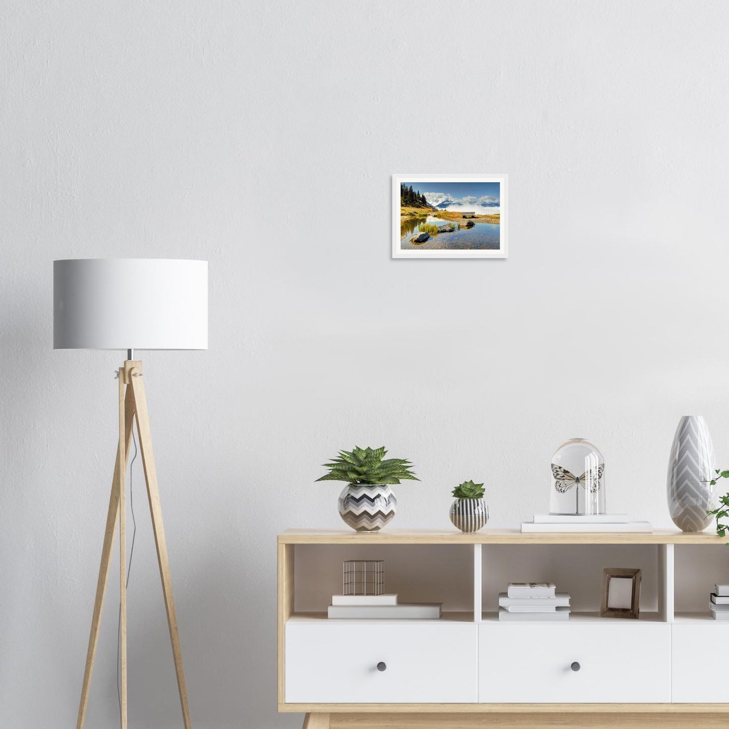 Scenic framed wall art of Austria’s Panoramabahn with pond reflections