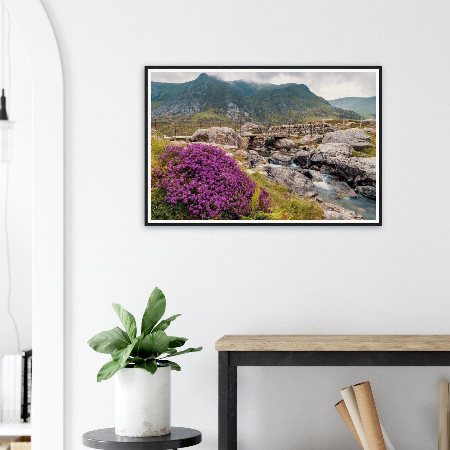 Scenic wall art of Snowdonia mountains and Llyn Idwal stream