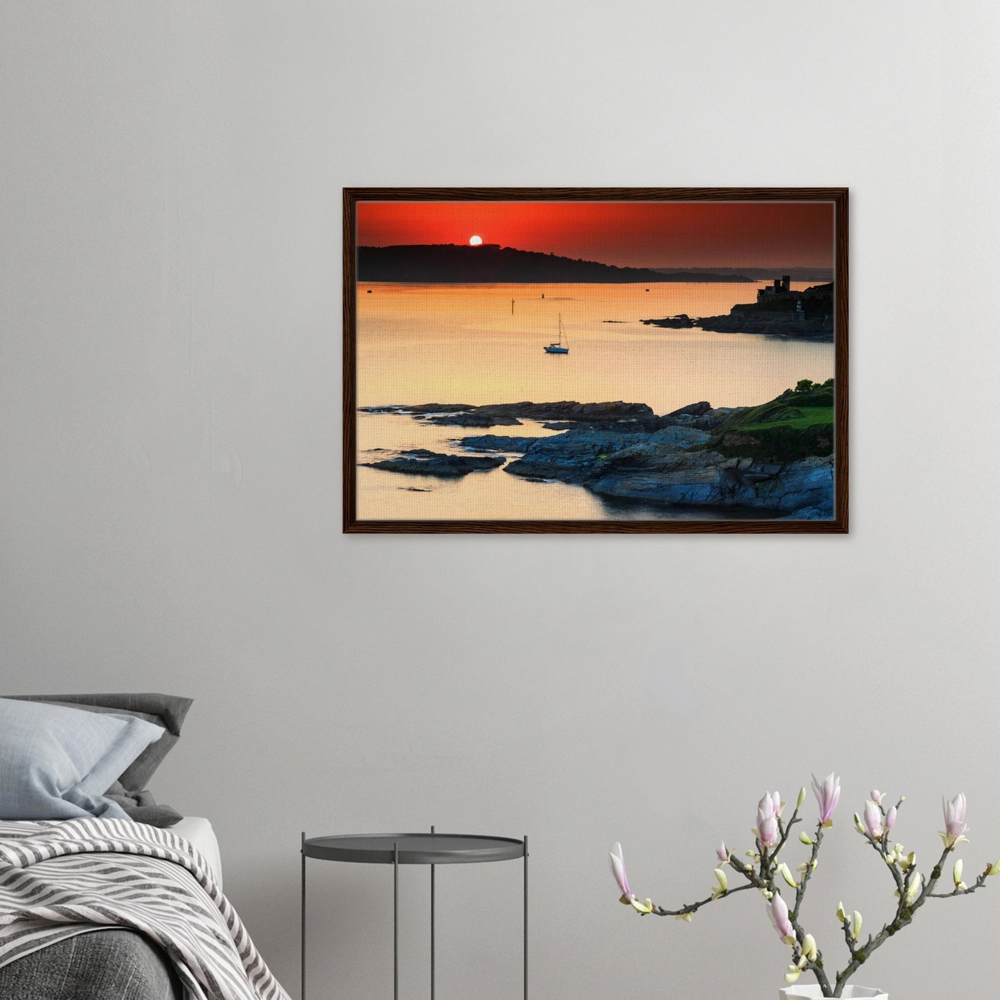 Fiery sunset sky above calm waters in Plymouth Sound canvas