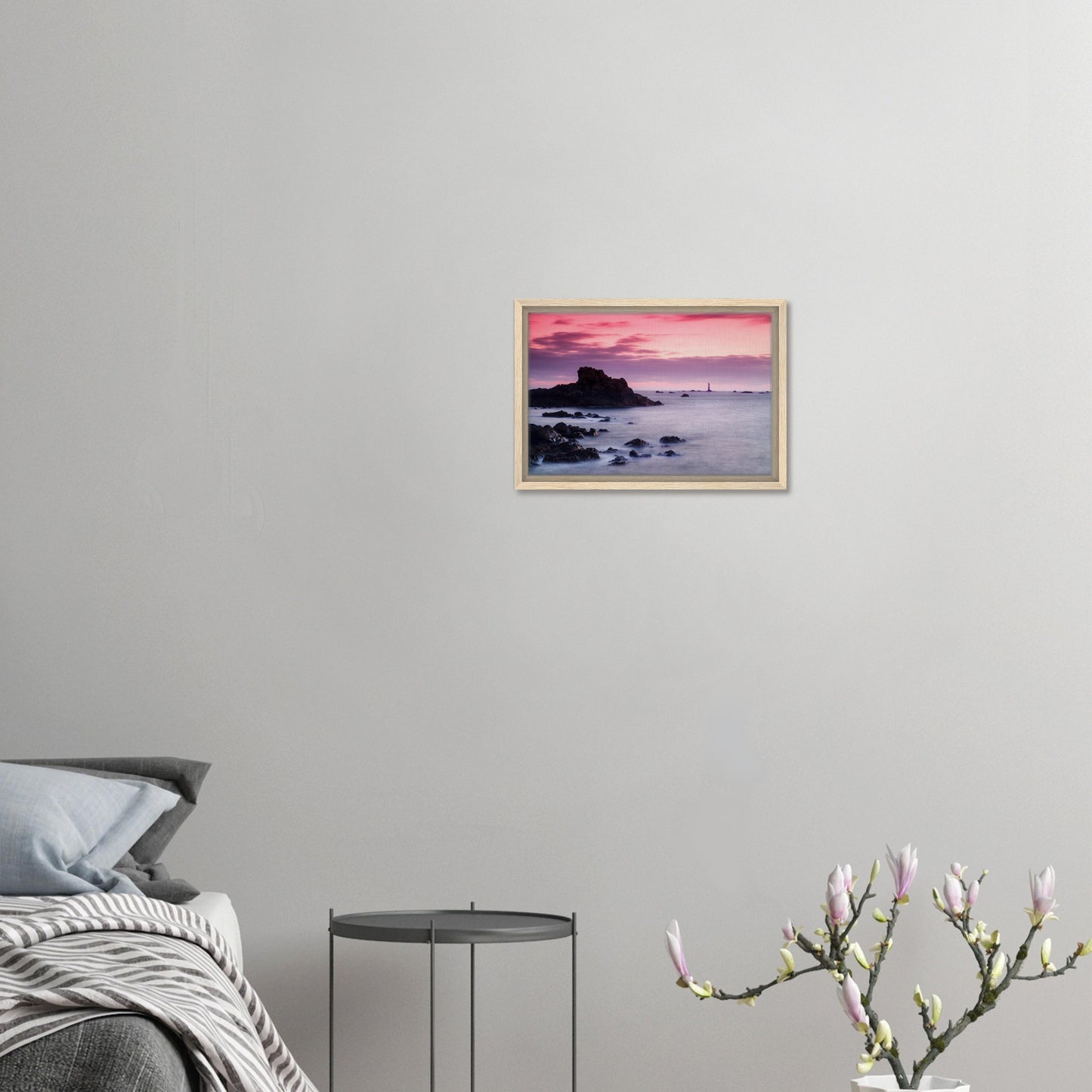 Framed print of Guernsey lighthouse beneath twilight sky