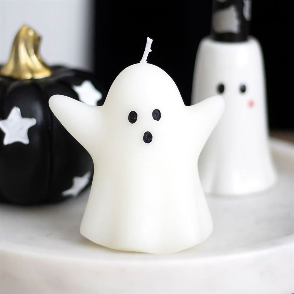Ghost shaped Halloween candle made from unscented paraffin wax