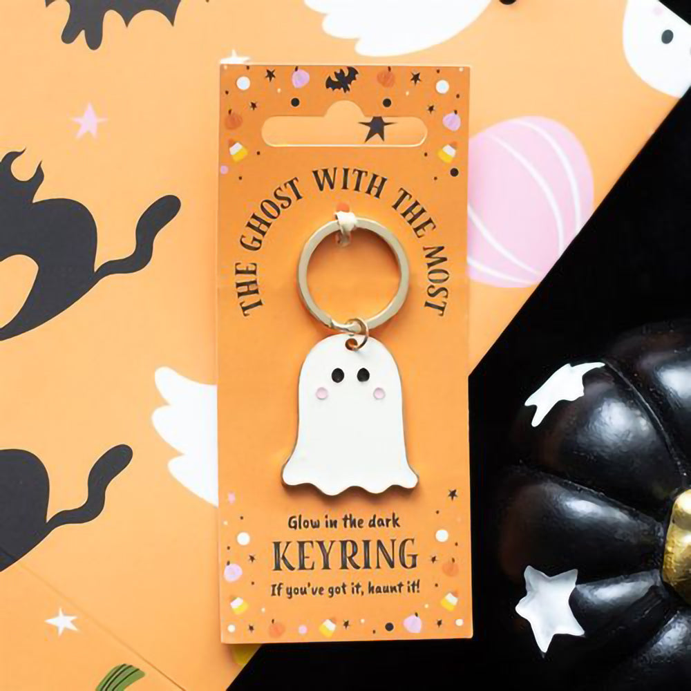 Glow in the dark ghost keyring with The Ghost with the Most phrase