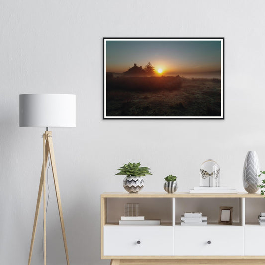 Framed print of Nun’s Cross Farm at sunrise in Dartmoor