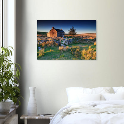 Sunrise canvas featuring Nun’s Cross Farm and moody Dartmoor terrain.