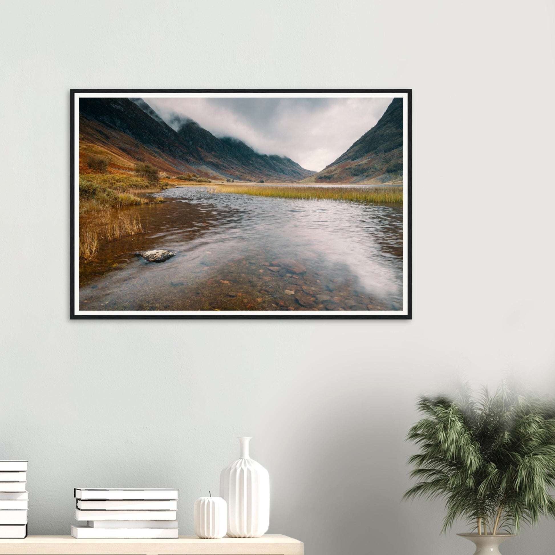 Serene framed wall art of Loch Achtriochtan in Glencoe
