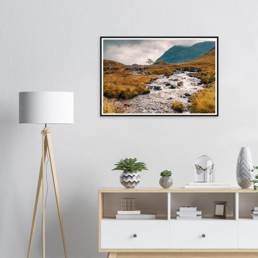 Framed print of Glencoe Valley stream in Scottish Highlands