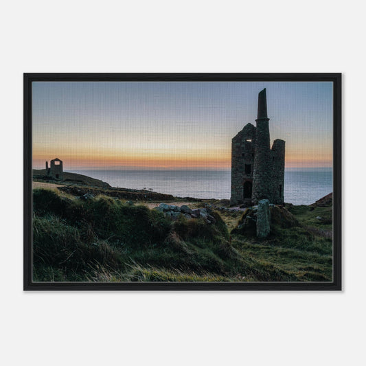 Cornwall engine house ruins in golden hour light