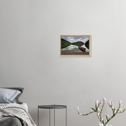 Serene landscape of Crummock Water with mirrored sky in frame