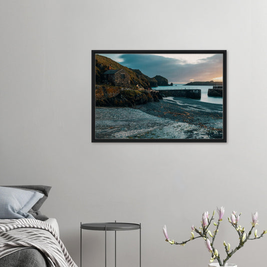Framed canvas of Mullion Cove at twilight