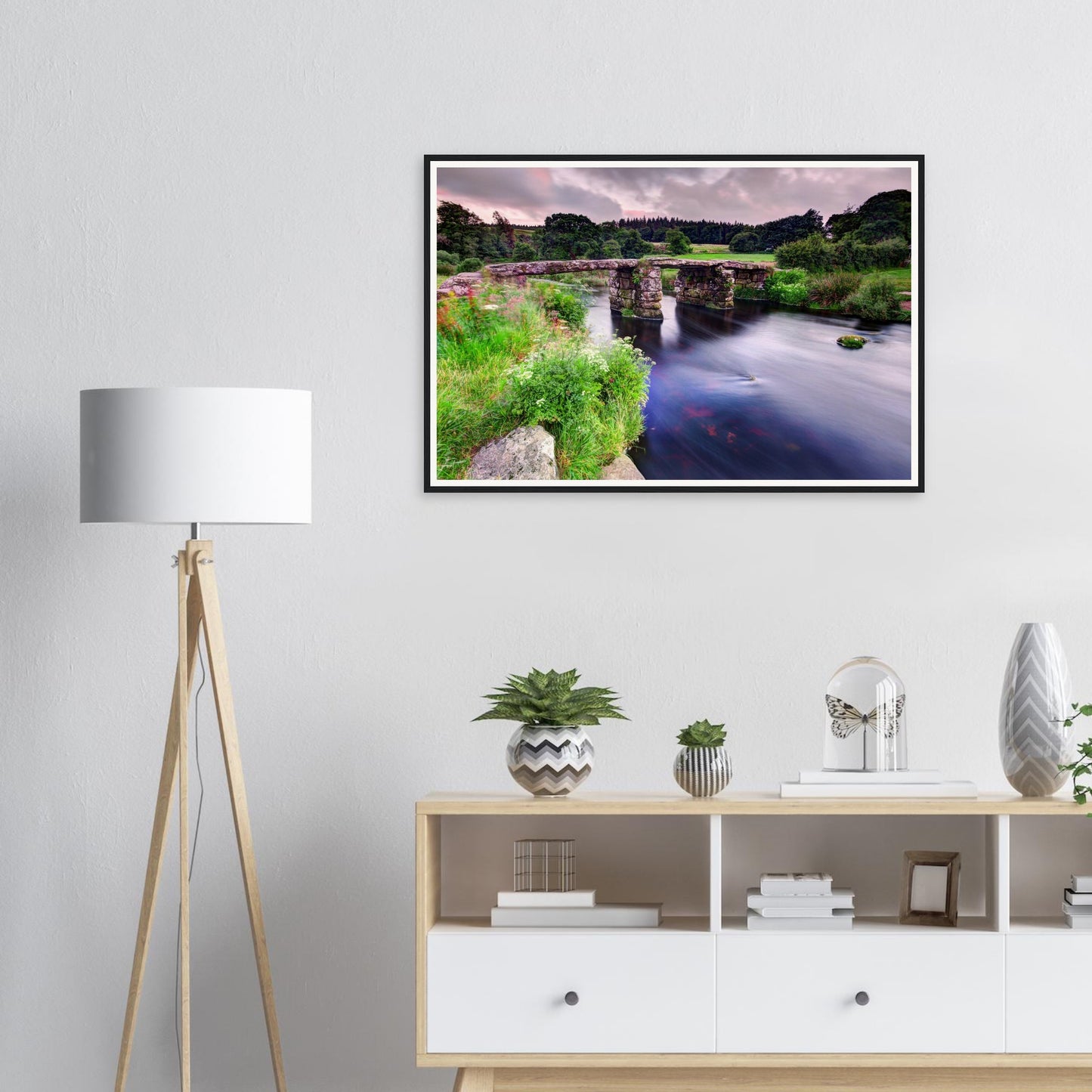 Framed print of Postbridge clapper bridge in Dartmoor National Park