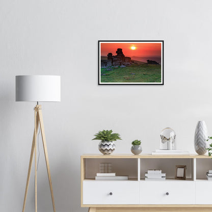 Warm sunset light across Dartmoor moorland framed print