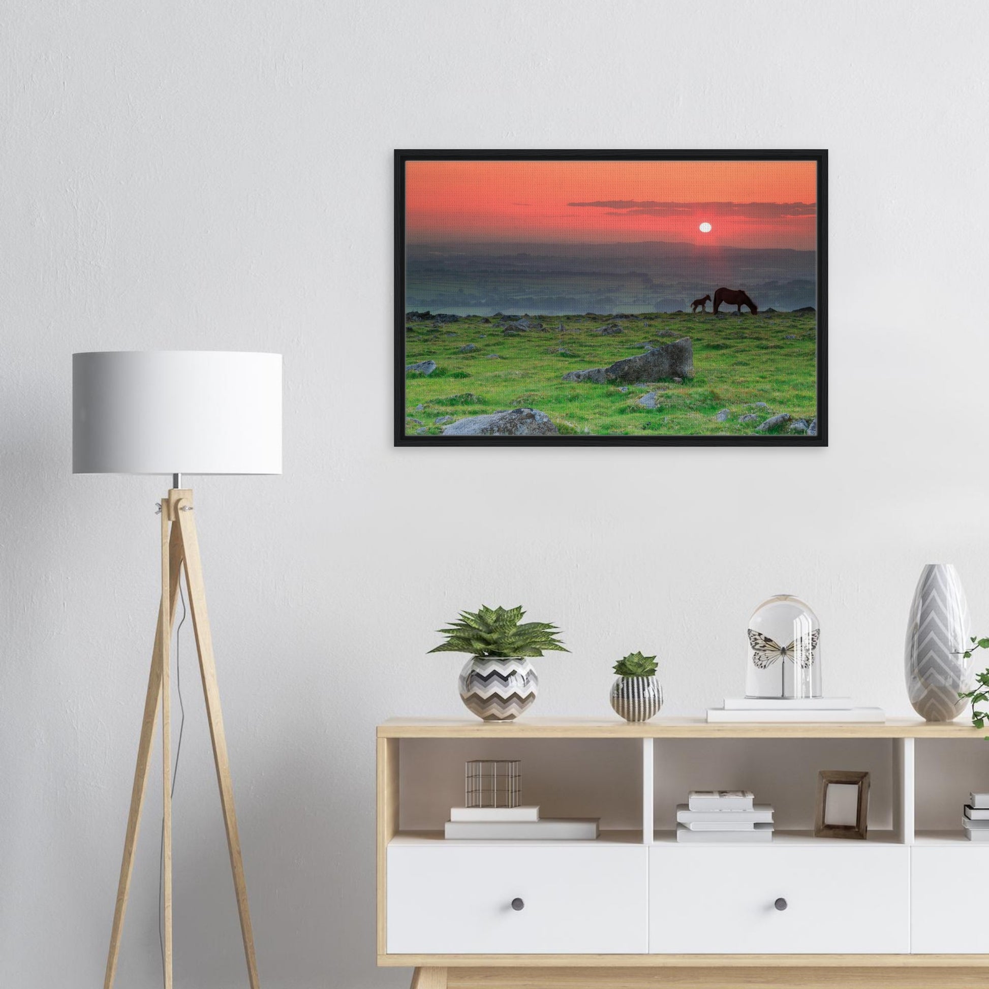 Framed rural scene of Dartmoor moorland at end of day