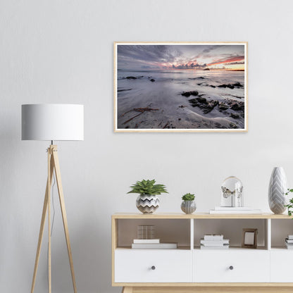 Atmospheric framed wall art of Wembury Beach golden hour