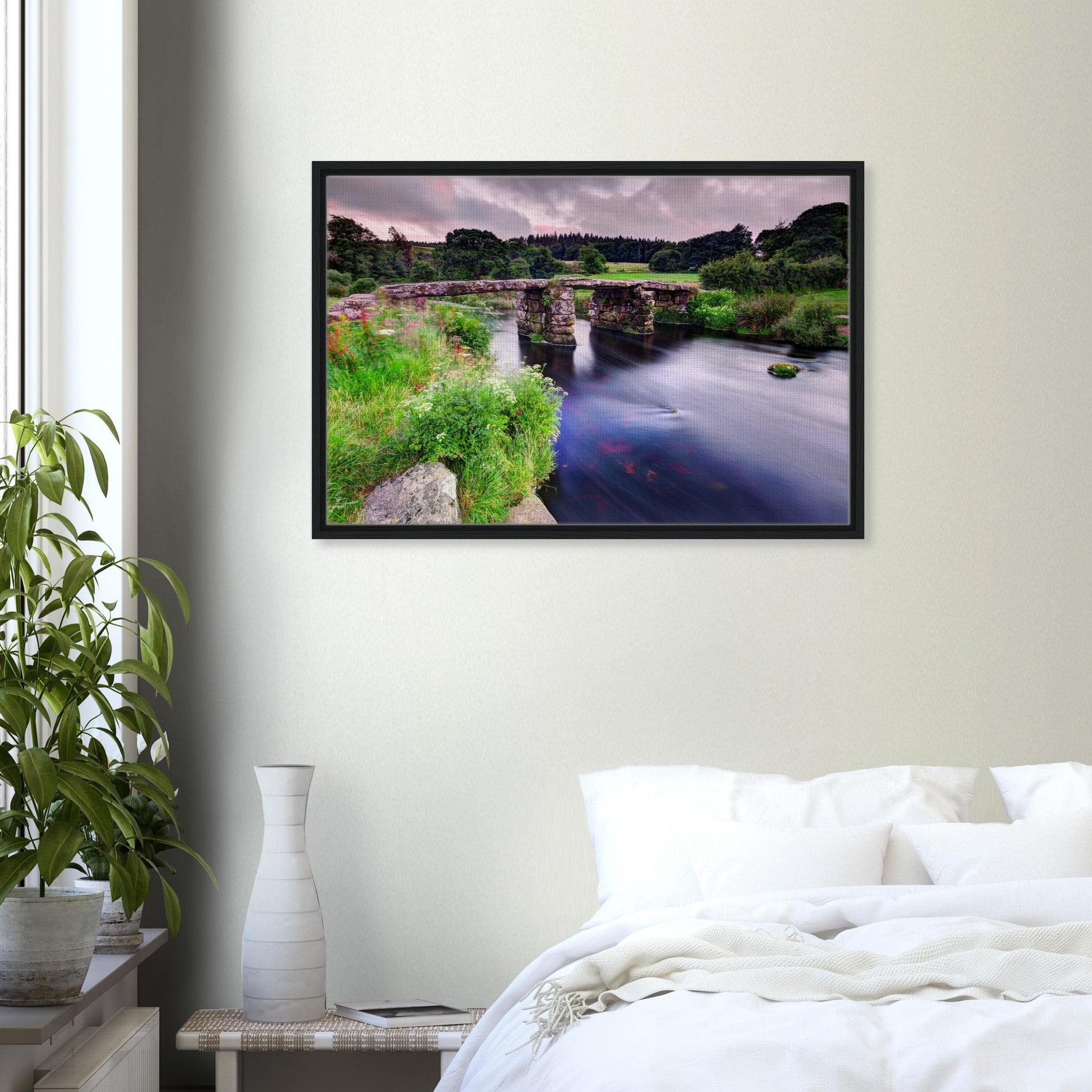 Stone bridge over water in Dartmoor National Park framed print