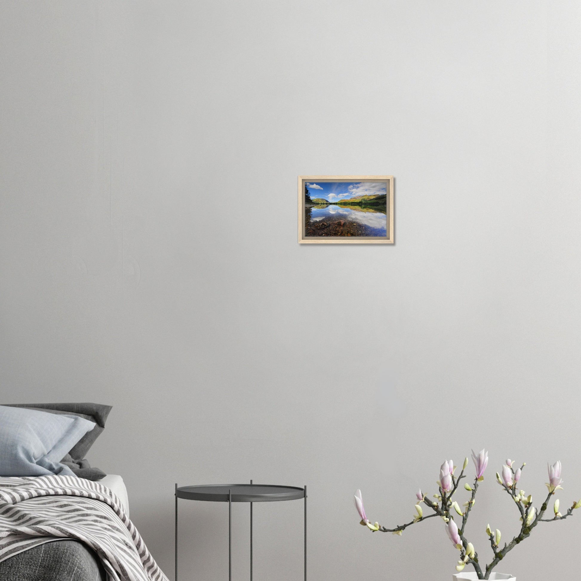 Framed print of Buttermere’s clear lake and mirrored fells