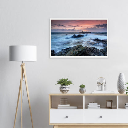 Coastal wall art of Heybrook Bay sunset waves and rocks