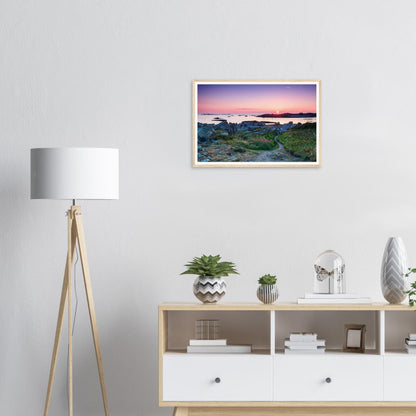 Scenic framed wall art of Guernsey’s Lihou Island at dusk