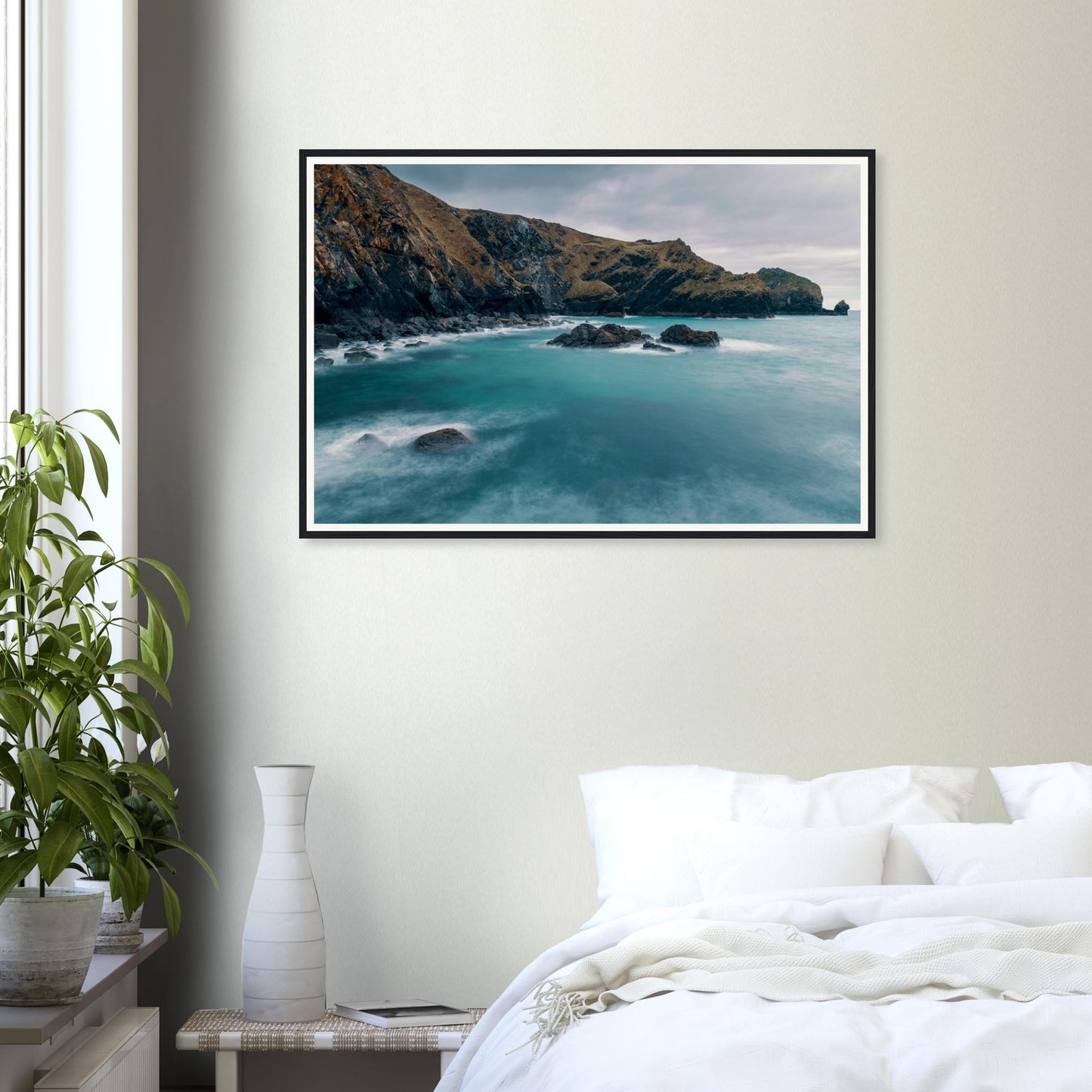 Long exposure seascape framed wall art Mullion Cove Cornwall