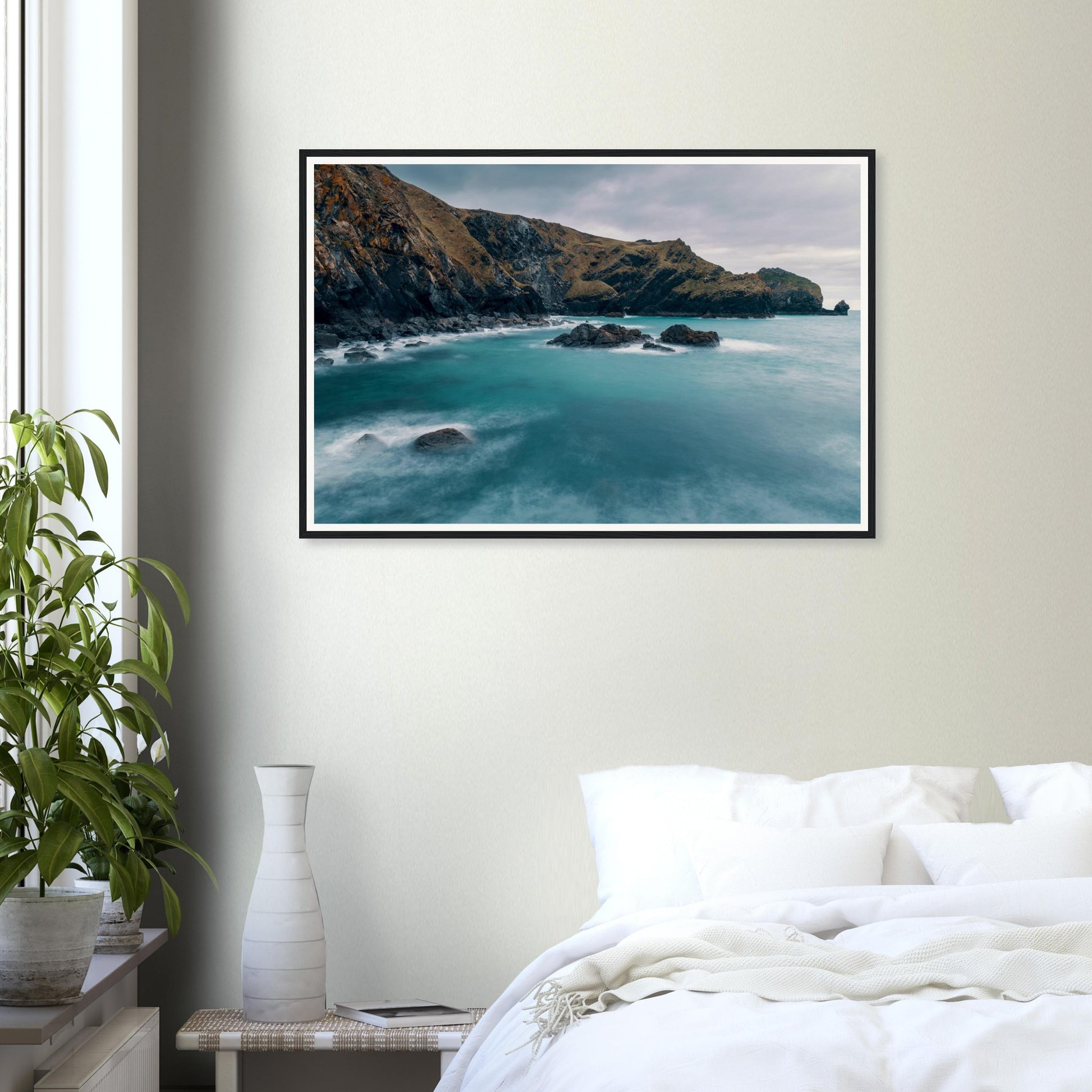 Long exposure seascape framed wall art Mullion Cove Cornwall