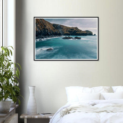 Long exposure seascape framed wall art Mullion Cove Cornwall