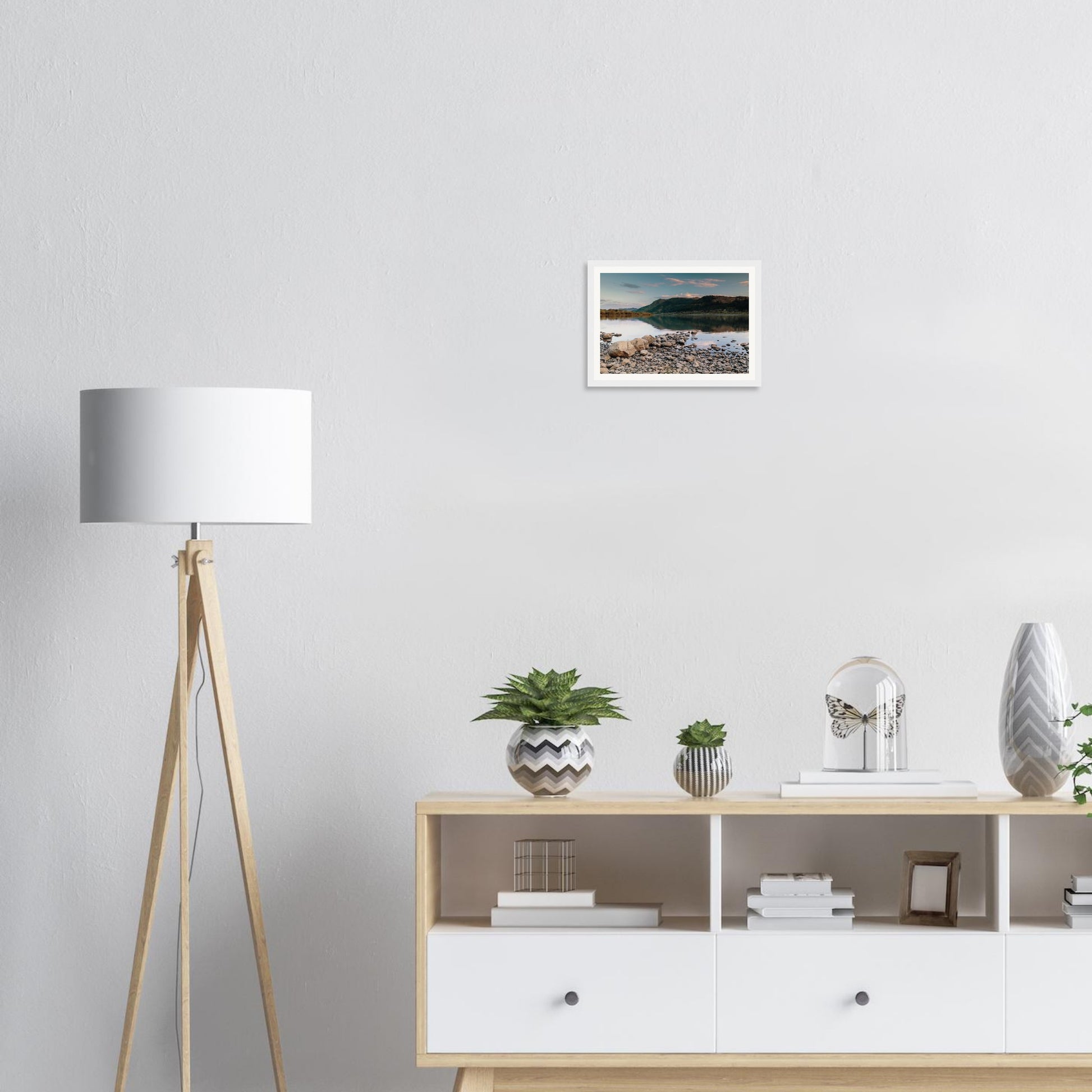 Atmospheric framed wall art of Bassenthwaite Lake at sunset