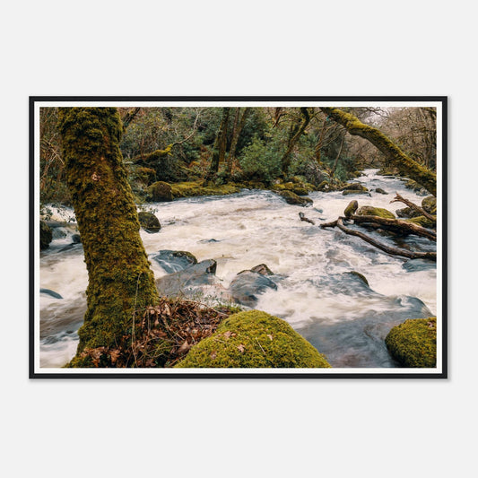 Vigorous white-water currents of River Plym framed wall art
