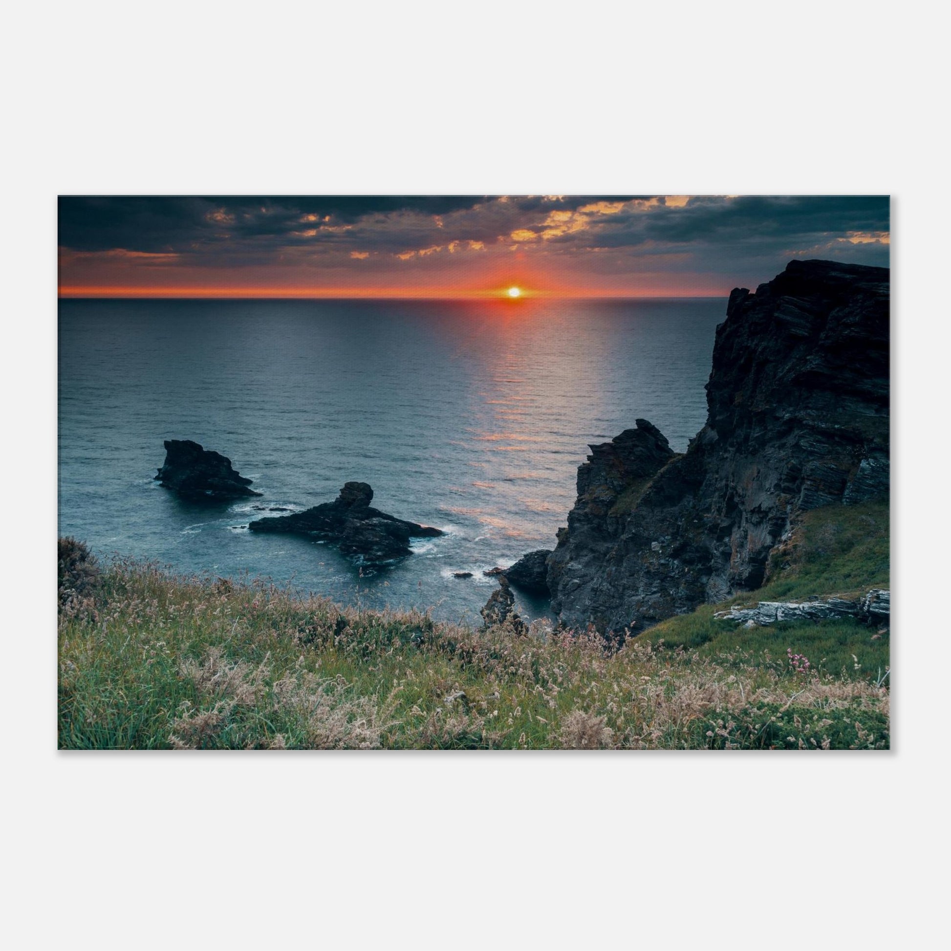 Cornwall coastal sunset at Tintagel captured in wall art