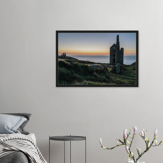 Framed canvas of Wheal Owles at sunset in Botallack