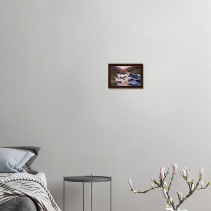 Framed wall art of Honister Pass with silky stream and sunset hues